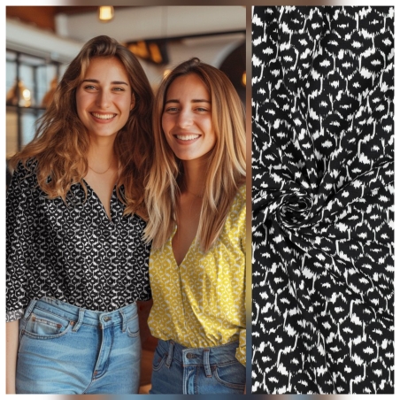 אריג ויסקוזה דפוס אבסטרקטי גווני שחור לבן