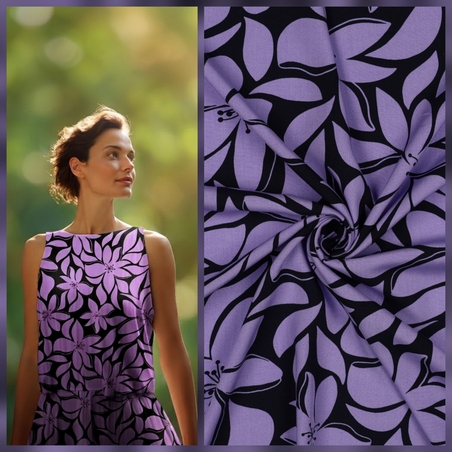 אריג ויסקוזה דפוס בסטייל טרופי רך גווני לילך נייבי