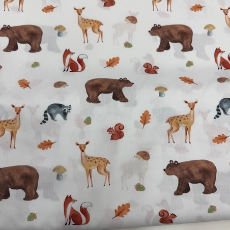 אריג כותנה דפוס חיות היער באווירת סתיו