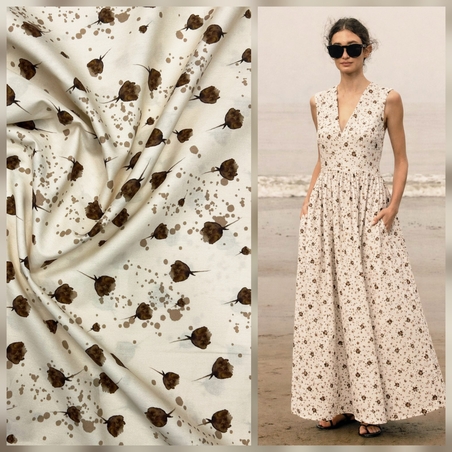 אריג כותנה דפוס טוליפים דיגיטלי על רקע אופוייט