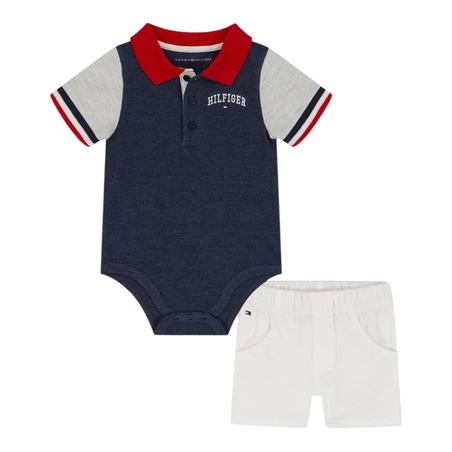 חליפת מכנס Tommy Hilfiger בייבי פולו כחול לבן