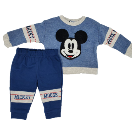 חליפת מכנס DISNEY מיקי תכלת הדפס ראש במרכז כיתוב בברכיים