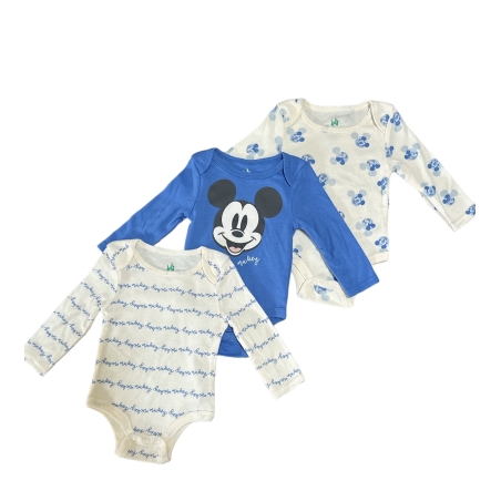 מארז 3 בגדי גוף Disney מיקי מאוס שרוול ארוך קרם כחול ים