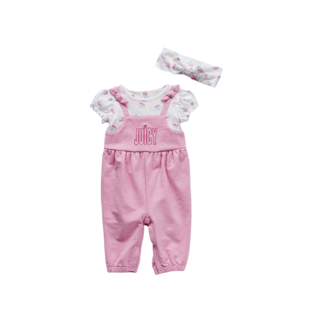 אוברול ורוד בייבי פרחוני juicy couture  וסרט לשיער תואם