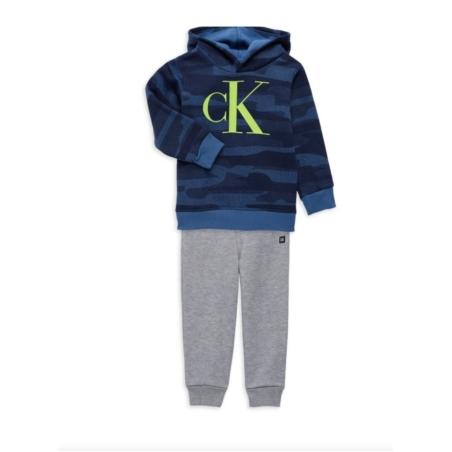 חליפת מכנס Calvin klein קפוצ'ון כחול אפור לוגו זוהר במרכז
