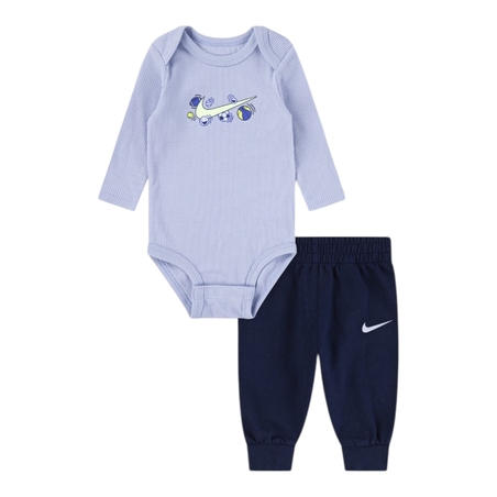 חליפת מכנס NIKE בגד גוף ומכנסיים ארוך כחול תכלת הדפס וי במרכז