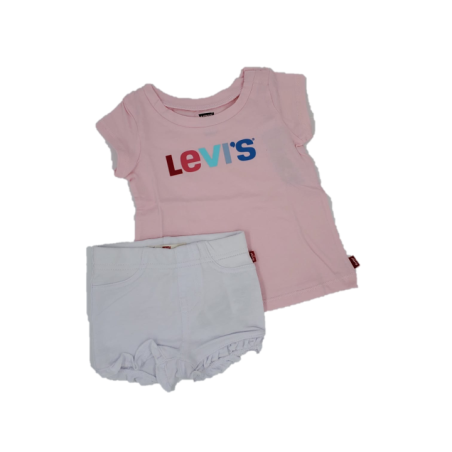 חליפת שורט 2 חלקים LEVI'S ורוד בייבי לבן לוגו צבעוני