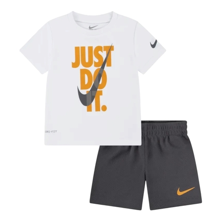 חליפת מכנס NIKE בייבי דרייפיט לבן כתום קצרה לוגו JUST DO IT במרכז