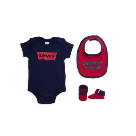מארז לתינוק 3 חלקים Levi's לבן כחול אדום  מידה 6-12 חודשים