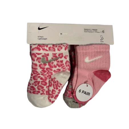 מארז 6 זוגות גרביים nike ורוד אפור מנומר מידה 12-24 חודשים