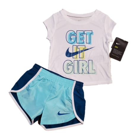 חליפת NIKE דרייפיט לבנה כיתוב מנצנץ GET IT GIRL מכנס טורקיז