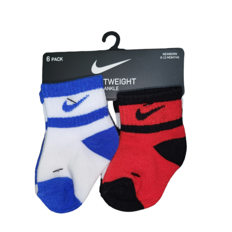 מארז 6 זוגות גרביים nike לבן שחור אדום לבן כחול מידה 6-12 חודשים