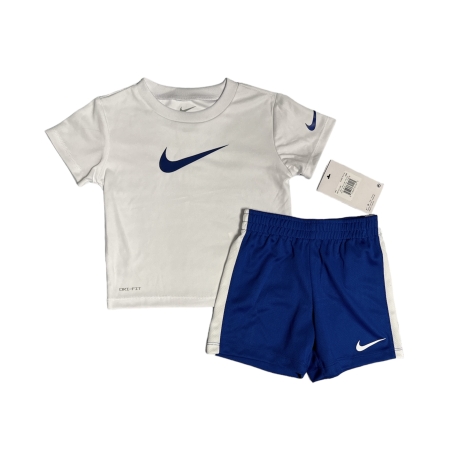 חליפת מכנס NIKE דרייפיט בייבי לבן כחול וי בכחול
