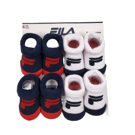 מארז 4 זוגות גרבנעליים FILA לבן כחול אדום מידה 12-18 חודשים