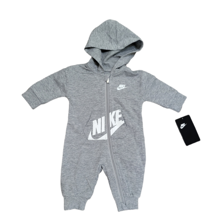 אוברול NIKE קפוצ'ון אפור סימון לוגו בלבן בחזה כיס קנגורו מקדימה