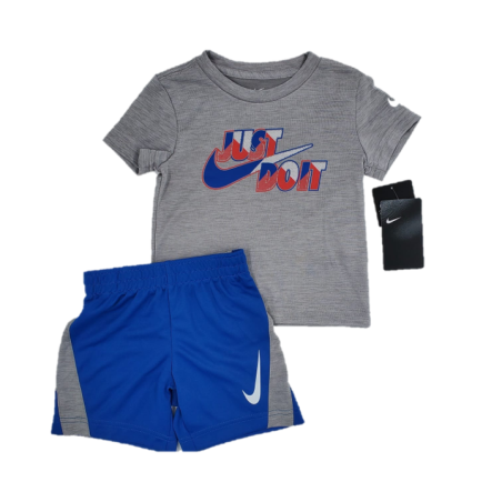 חליפת מכנס NIKE דרייפיט אפורה הדפס מובלט JUST DO IT כחול נקודות