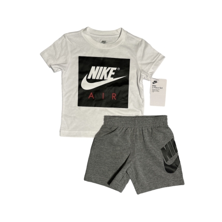 חליפת מכנס NIKE לבן מכנס אפור לוגו ריבוע במרכז