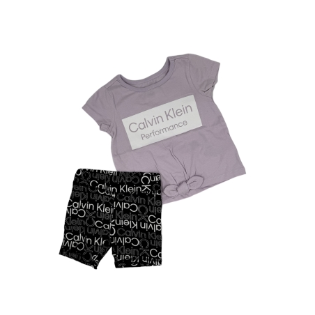 חליפת מכנס Calvin klein סגול לילך לוגו במרכז מכנס שחור שרוול קצר