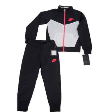 חליפת מכנס NIKE שחור לבן לוגו בורוד זוהר