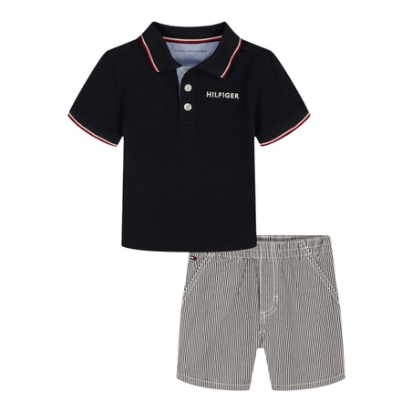 חליפת מכנס TOMMY HILFIGER פולו כחול כהה פסים קצרה