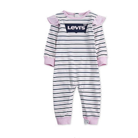 אוברול LEVI'S פסים שרוול ארוך ורוד בייבי לוגו בכחול