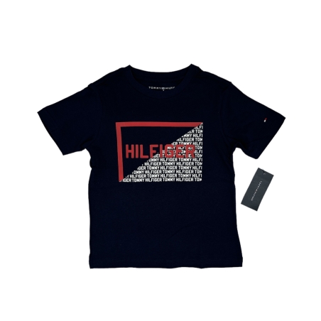 חולצת TOMMY HILFIGER כחולה כיתוב לוגו באדום ריבוע בחזה