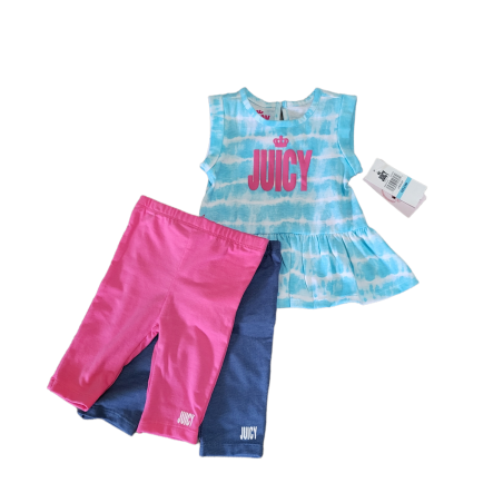 סט 3 חלקים Juicy couture תכלת עננים מתרחב טייצים ורוד וג'ינס