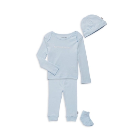 סט 4 חלקים Calvin klein בייבי: מכנס, חולצה, כובע וגרביים תכלת