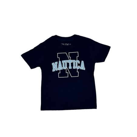 חולצת Nautica כחולה כיתוב לוגו בתכלת