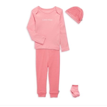 סט 4 חלקים Calvin klein בייבי: מכנס, חולצה, כובע וגרביים ורוד