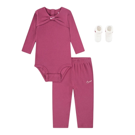 חליפת מכנס NIKE 3 חלקים ורוד כהה בגד גוף פפיון מכנס וגרביים