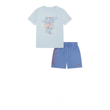 חליפת מכנס NIKE תכלת כחול ים שרוול קצר לוגו NIKE במרכז צבעוני