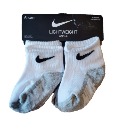 מארז 6 זוגות גרביים nike לבן אפור בקרסול מידה 6-12 חודשים