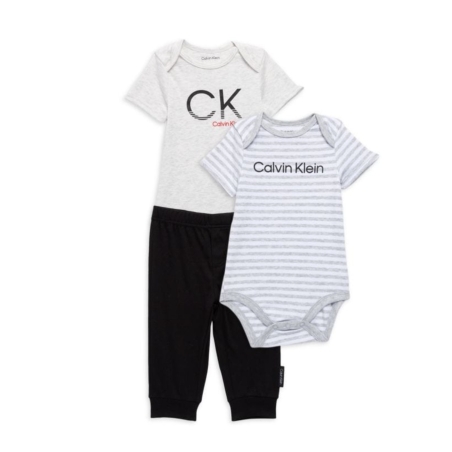 סט 3 חלקים Calvin klein בייבי אפור לבן פסים מכנס שחור