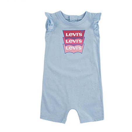 אוברול LEVI'S קצר גופייה תכלת כיתוב לוגו צבעוני
