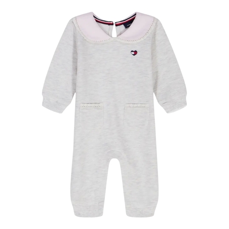 אוברול TOMMY HILFIGER פליז אפור צווארון ורוד בייבי