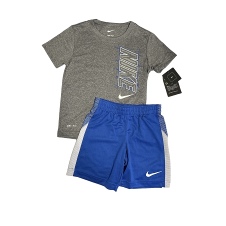 חליפת מכנס Nike דרייפיט אפור עכבר כיתוב לאורך מכנס בכחול ים