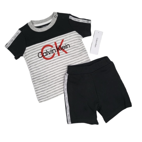 חליפת מכנס Calvin klein בייבי שחור אפור פסים