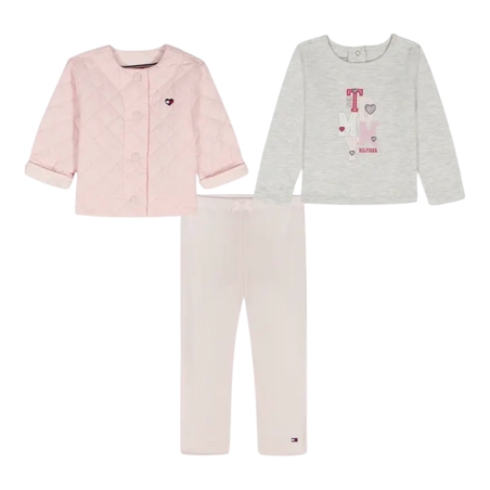 סט 3 חלקים Tommy Hilfiger שרוולים ארוכים, ז'גט מרופד וטייץ ורוד