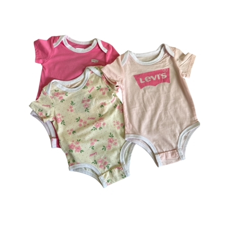 מארז 3 בגדי גוף LEVI'S שרוול קצר ורוד שמנת פרחוני