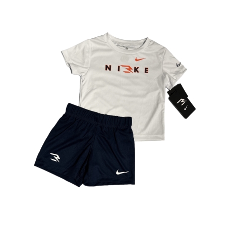 חליפת מכנס NIKE לבן שחור לוגו לרוחב באדום שחור