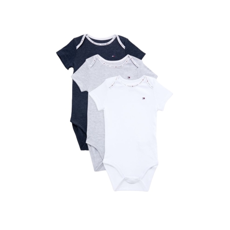 מארז 3 בגדי גוף Tommy Hilfiger בייבי כחול אפור לבן