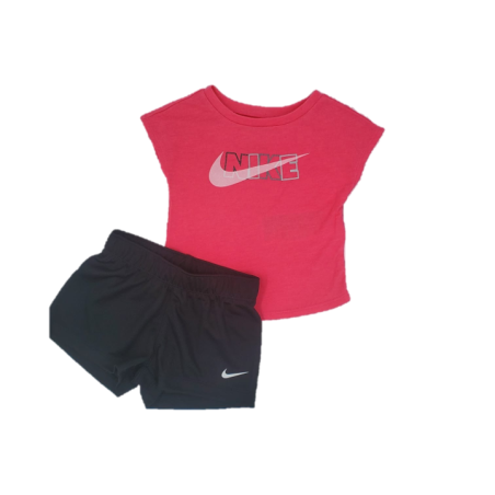 חליפת מכנס NIKE בייבי ורוד פוקסייה שחור לוגו במרכז