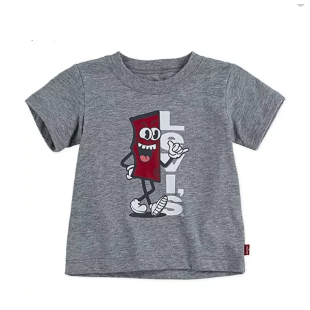 חולצת LEVI'S  אפורה כיתוב לאורך איור אדון באדום