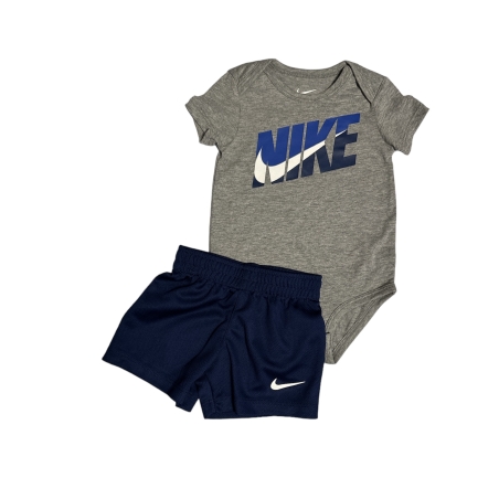 חליפת מכנס NIKE בייבי בגד גוף אפור לוגו NIKE בכחול מכנס כחול