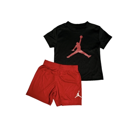 חליפת מכנס jordan דרייפיט חולצה שחורה לוגו במרכז מכנס אדום