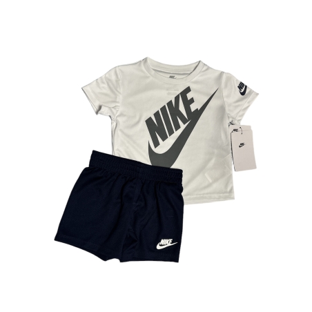 חליפת מכנס NIKE דרייפיט בייבי לבן כחול כיתוב לוגו באלכסון באפור