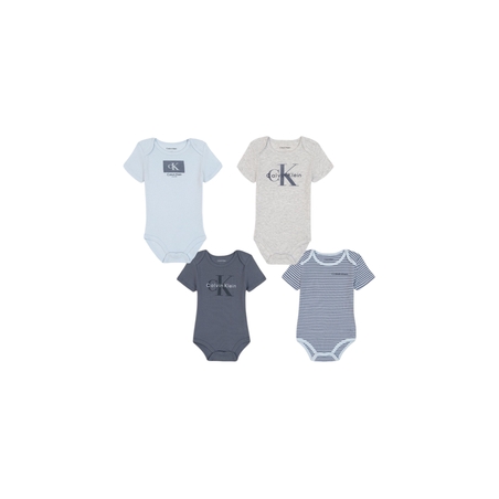 מארז 4 בגדי גוף CALVIN KLEIN תכלת אפור עכבר פסים שרוול קצר