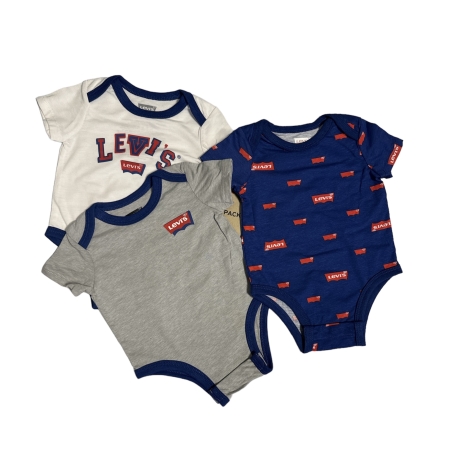 מארז 3 בגדי גוף LEVI'S שרוול קצר אפור לבן כחול ניו בורן
