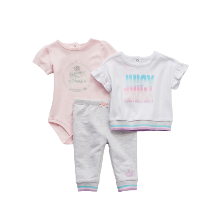 סט 3 חלקים juicy couture אפור ורוד בייבי לבן